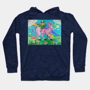 Leprechaun rides Unicorn Hoodie